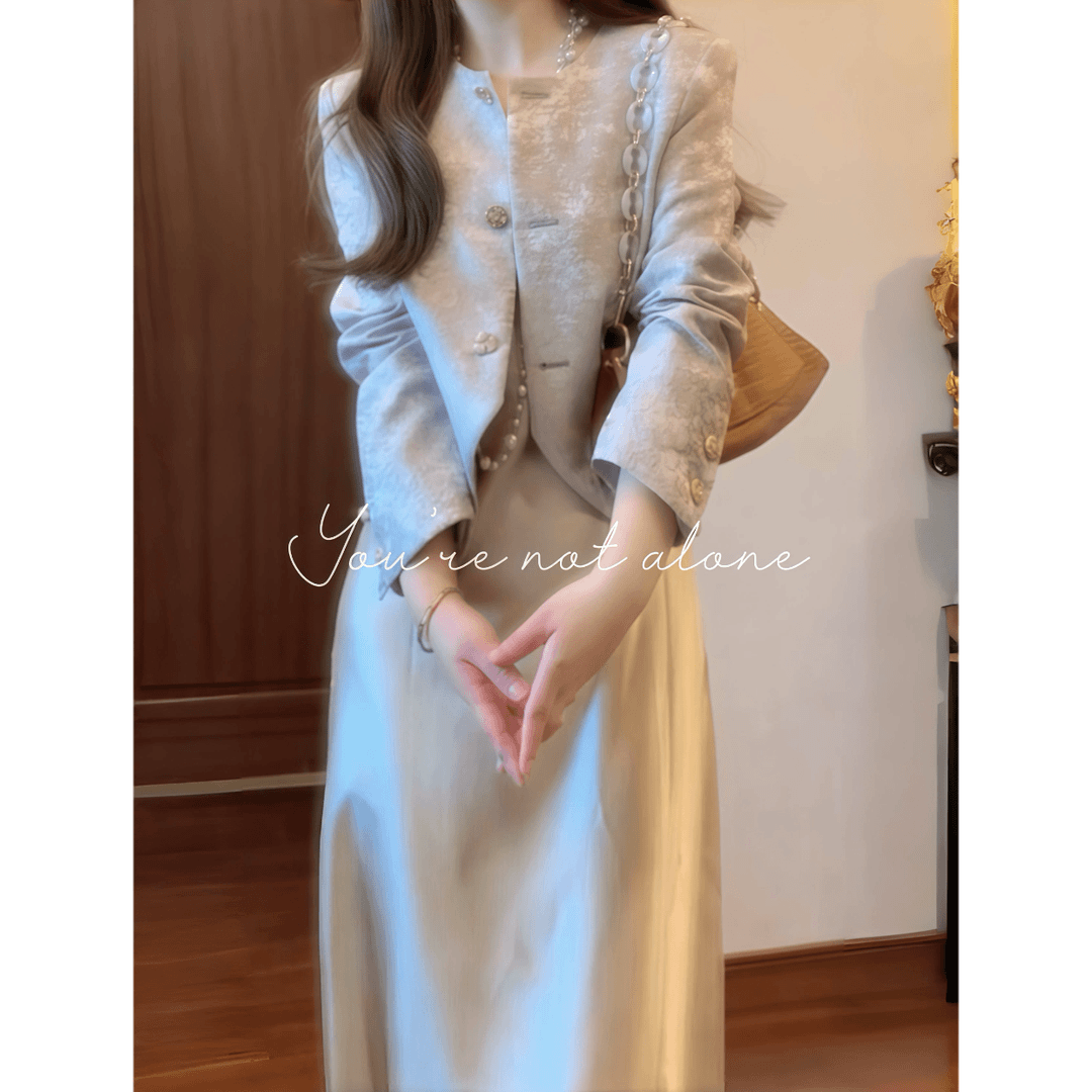 【知梦】新中式小香外套女高级感提花短款上衣搭配吊带连衣裙