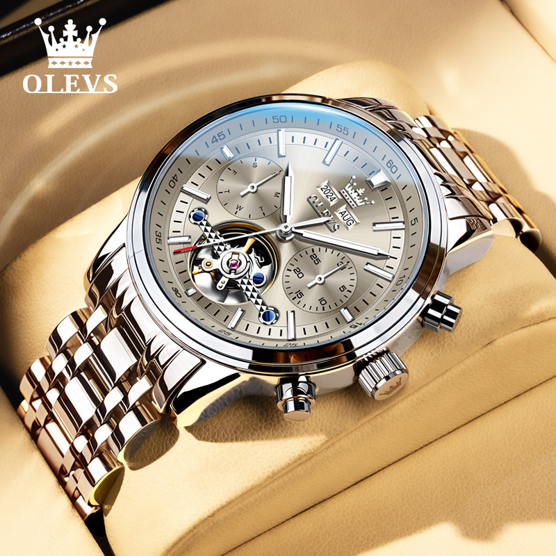 正品欧利时手表男士全自动机械手表多功能镂空夜光防水腕表男6720