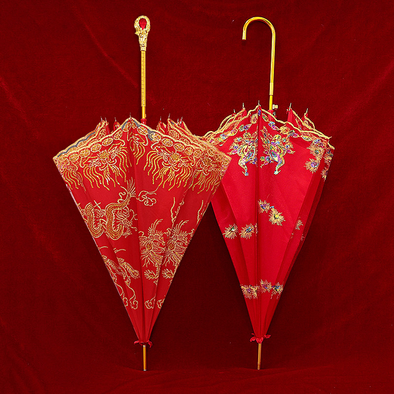 结婚长柄伞新娘伞新款中式婚礼出嫁伞女方大红色婚伞喜庆婚庆用品