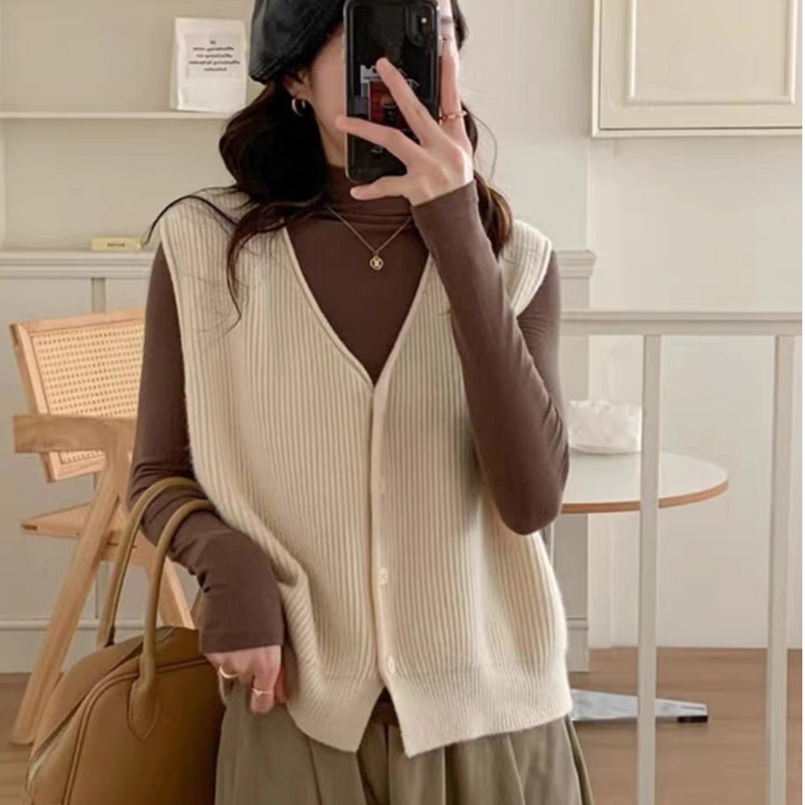 针织背心马甲女外搭2023年春秋新款坎肩叠穿洋气时髦无袖毛衣外套