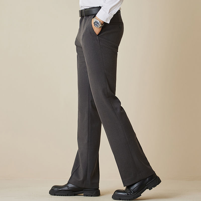 冬季厚款弹力喇叭裤男青年修身垂感阔腿大脚西裤时尚休闲垂顺男裤