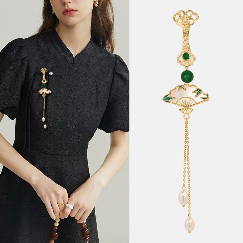 合金胸针 旗袍压襟两用胸花中式如意扣挂件西装汉服配饰扇子胸针