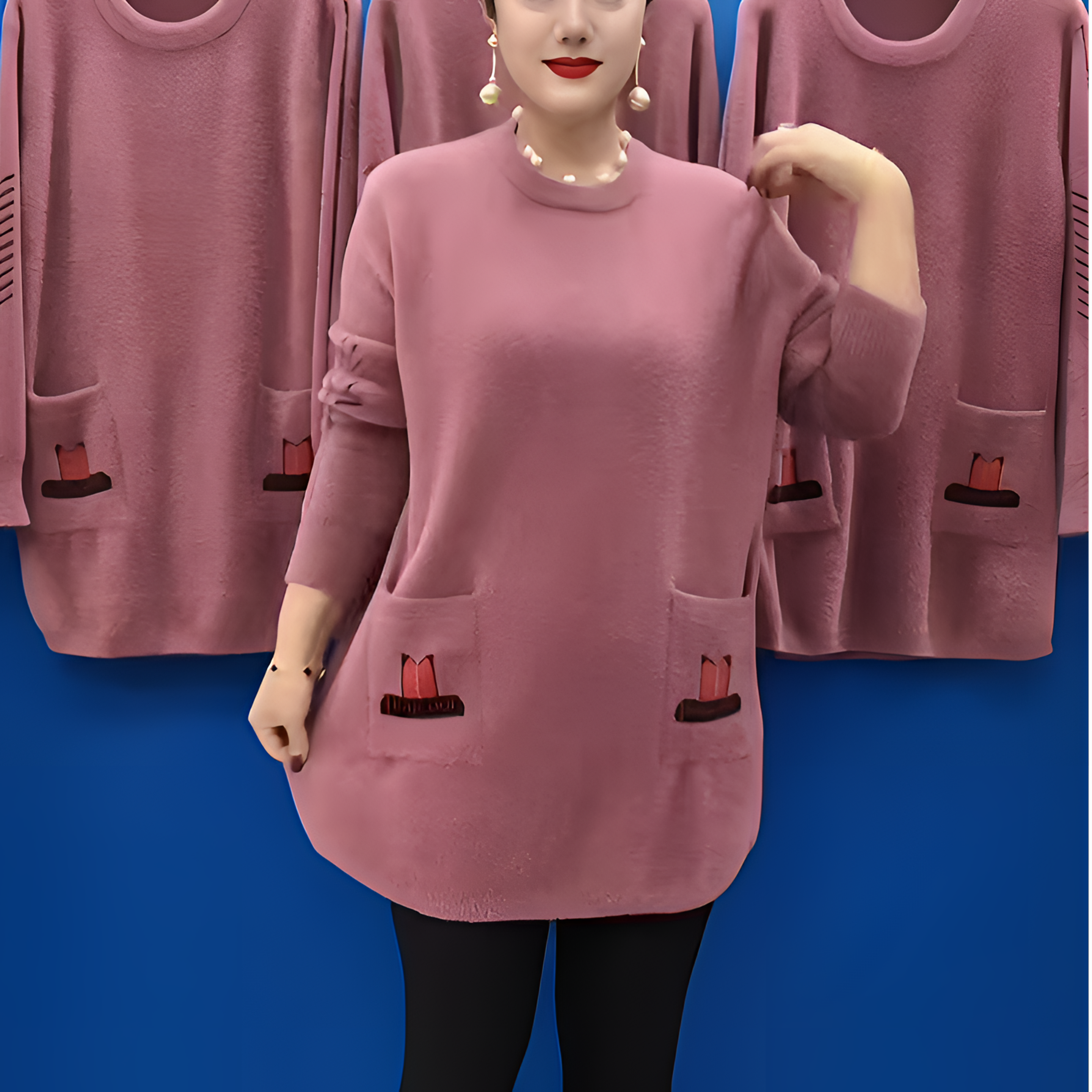 秋冬新款时尚女士中长款毛衣高贵轻奢宽松遮肉遮肚加绒保暖妈妈装