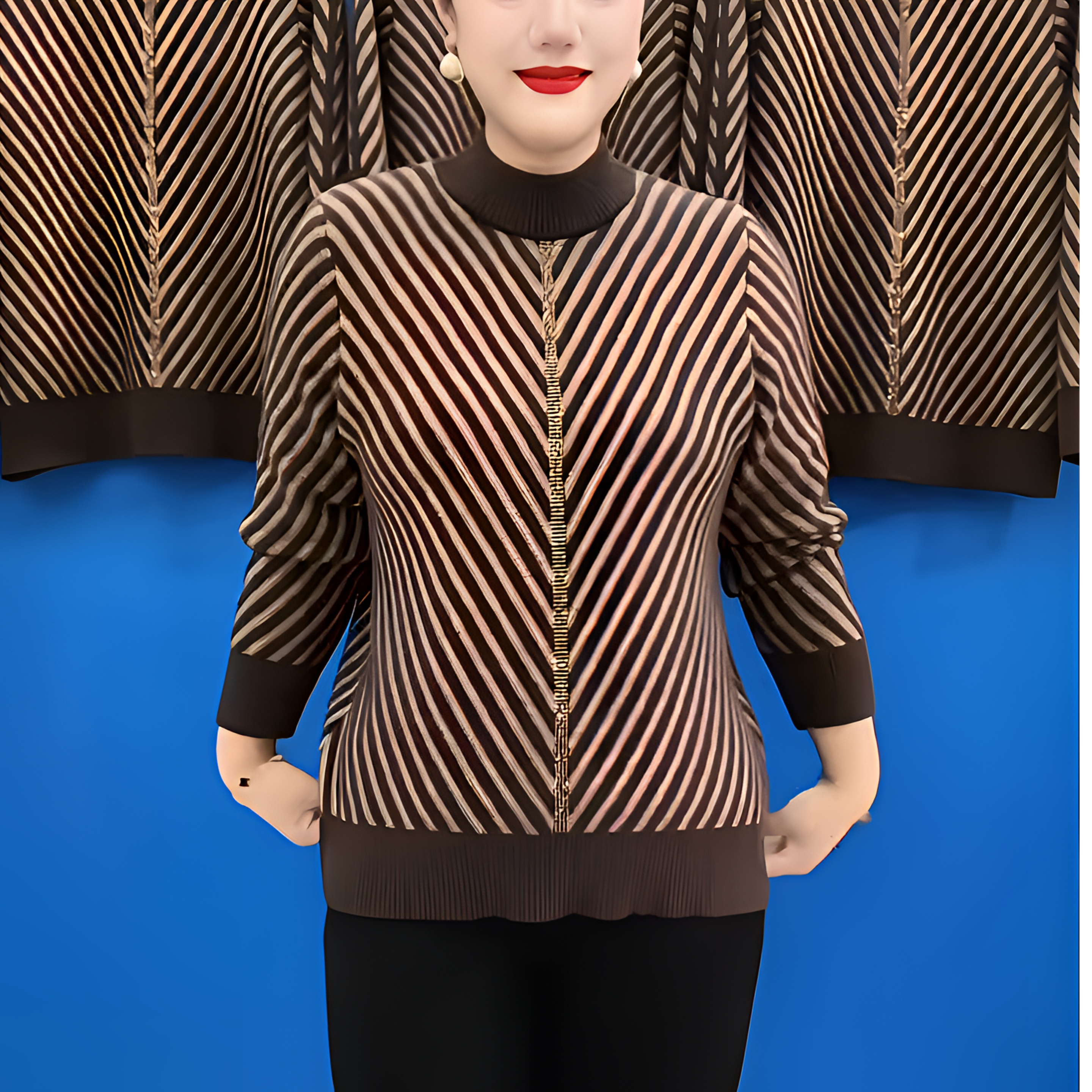 2025冬季新款加厚保暖百搭毛衣打底衫高档气质弹力遮肉烫钻妈妈装