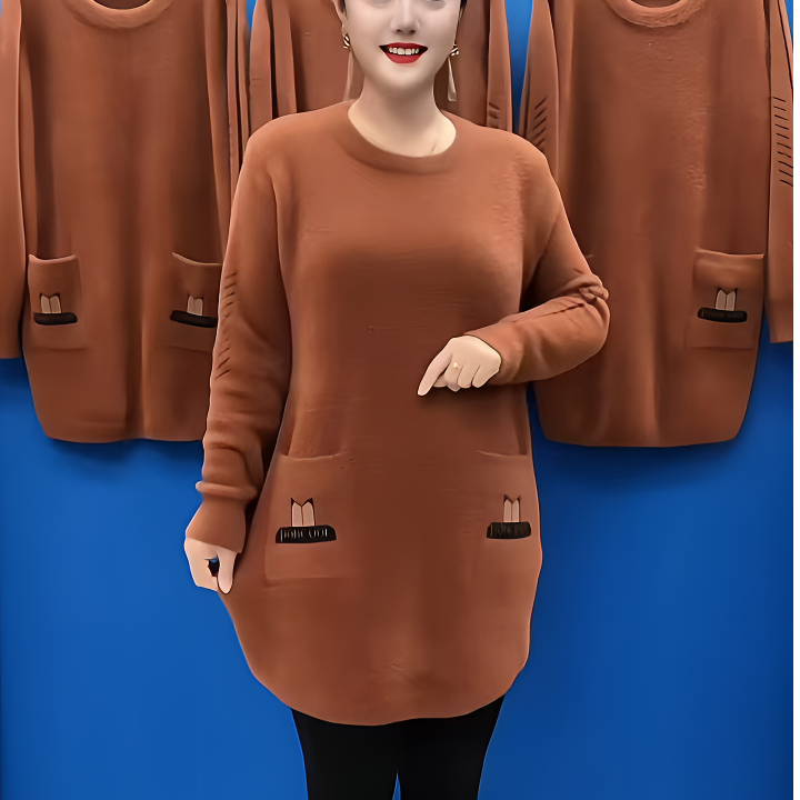 2025秋冬季新款中年妈妈高档拼接双兜加厚毛衣时尚百搭针织上衣女