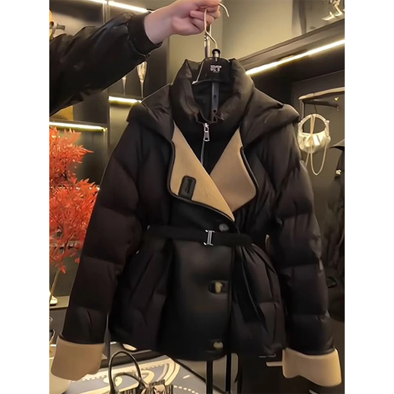 高级感黑色中长款收腰棉服外套女2025新款冬装爆款设计感保暖棉袄