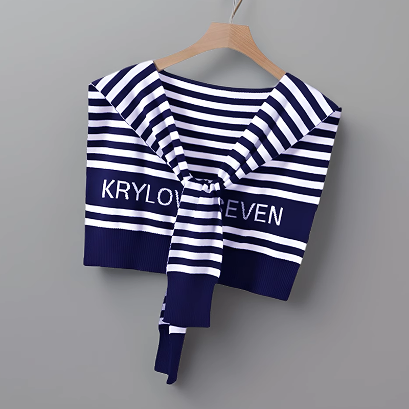 高能感2025复古条纹字母针织小披肩空调房外披打结小坎肩叠穿外搭