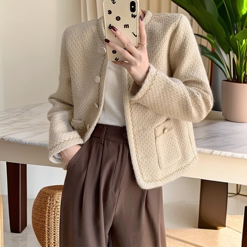 2024新款小香风外套秋冬毛呢外套气质显瘦休闲短外套