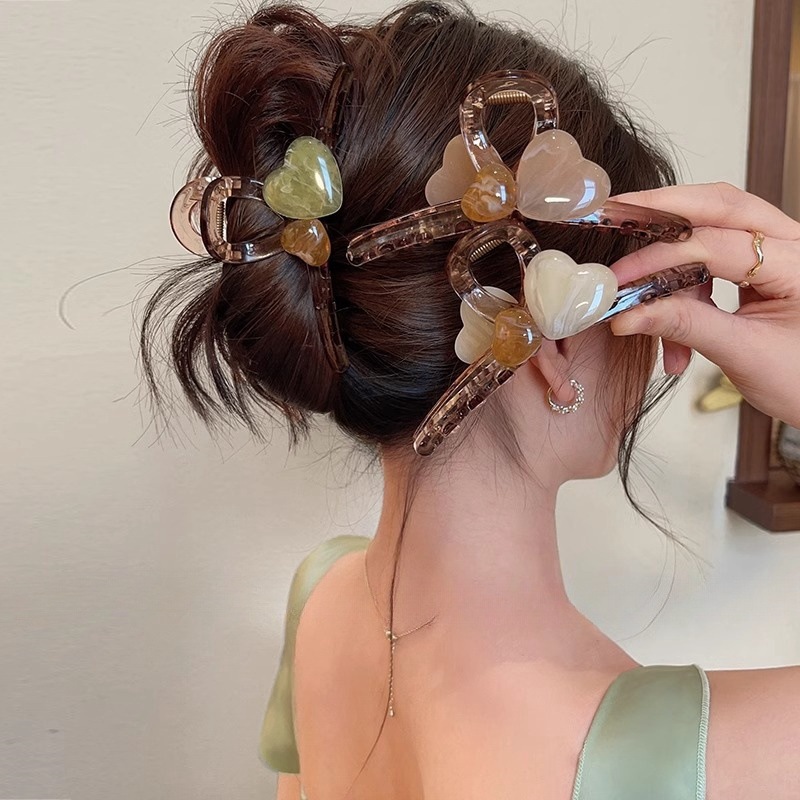 气质果冻色鲨鱼夹可爱夹子头饰发饰女百搭爱心发夹后脑勺盘发抓夹