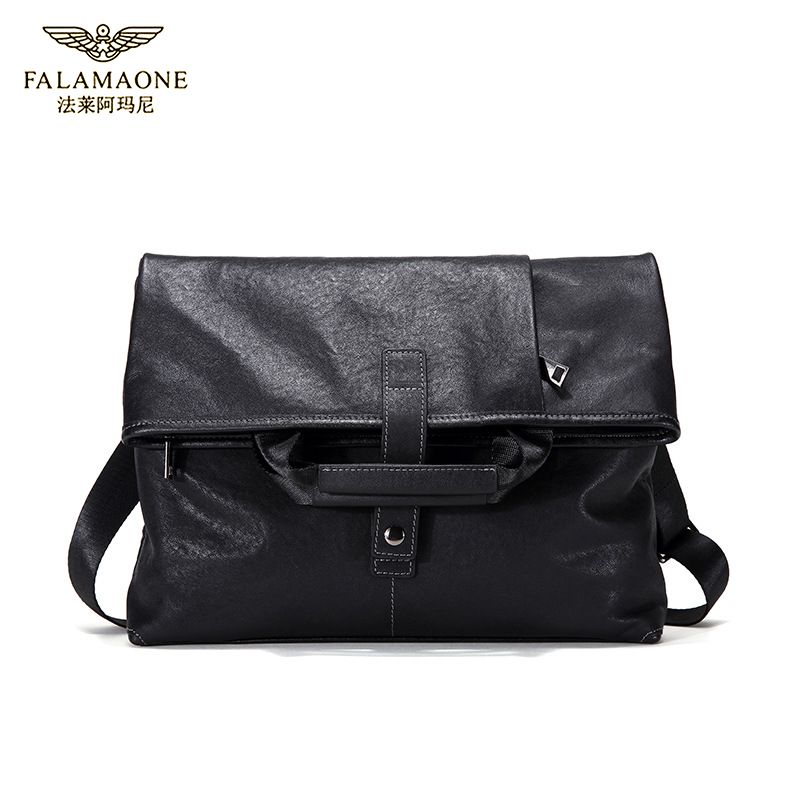 法莱阿玛尼通勤包男真皮休闲斜挎包手提男包横款大容量牛皮男士包