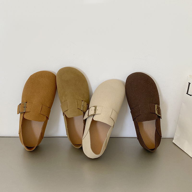 韩版软底勃肯鞋女秋复古一脚蹬两穿休闲百搭丑萌森系懒人豆豆单鞋