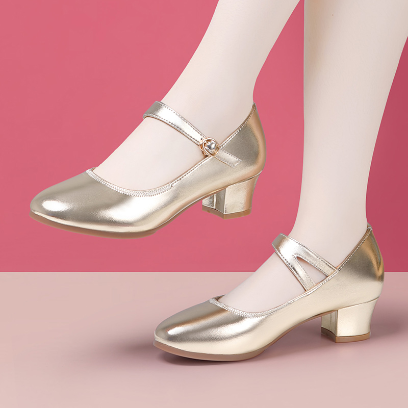 新疆舞鞋真皮软底低跟高跟鞋舞台亮面小单鞋维族舞蹈散跳跳舞鞋子