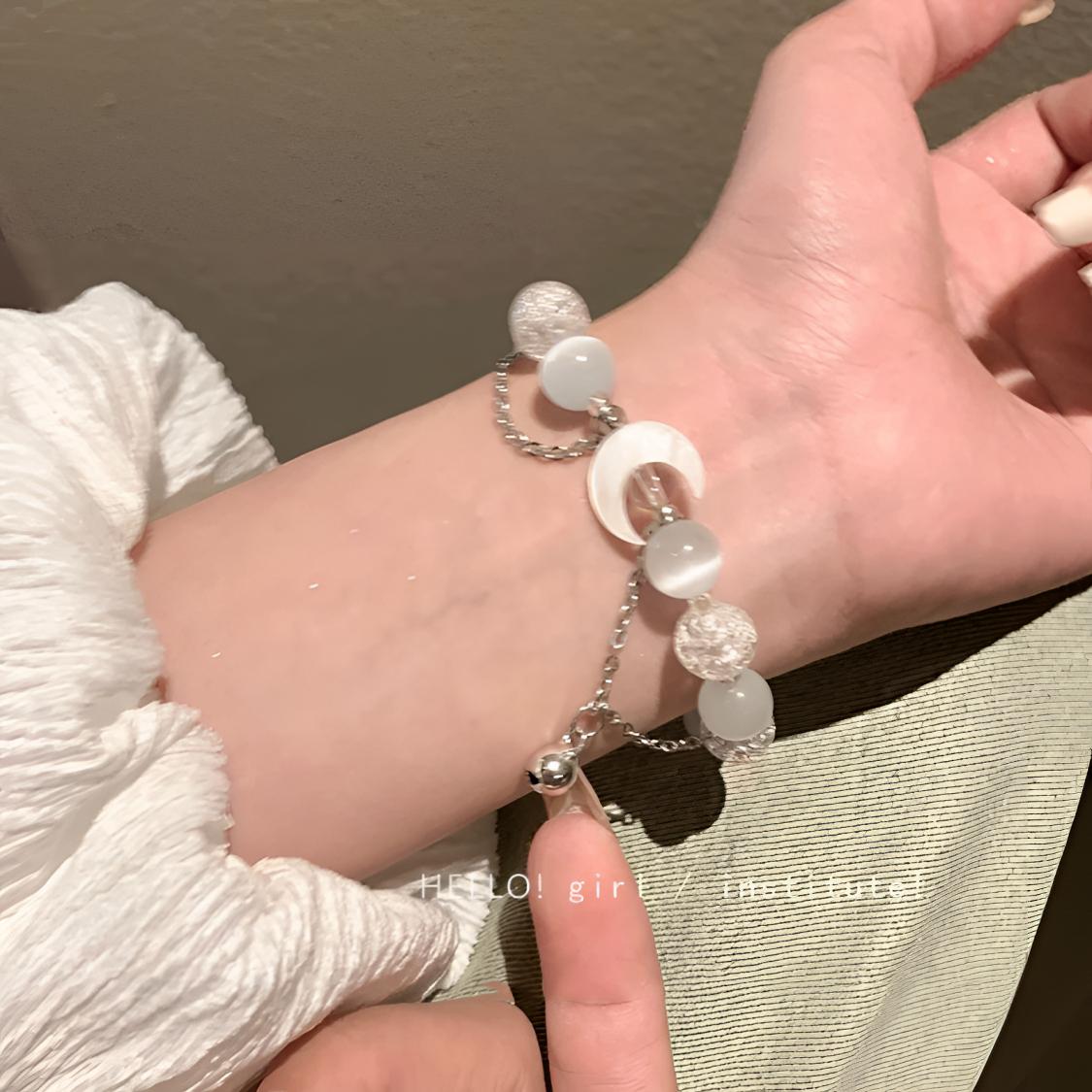 合金手链 平安锁串珠手链女新中式轻奢高级感双层白月光铃铛手串