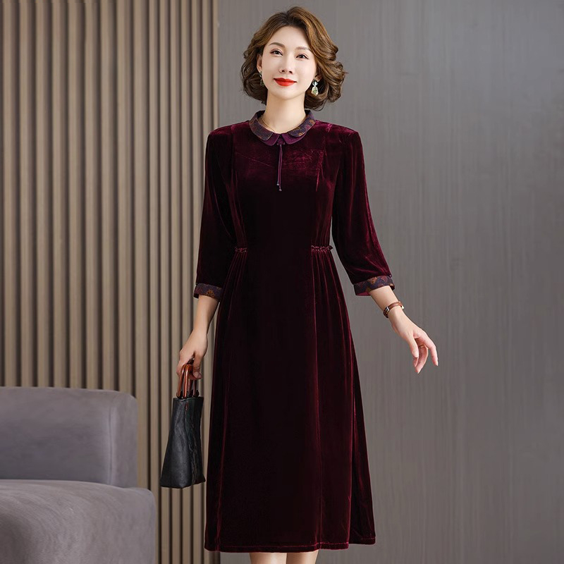 婚礼春秋真丝连衣裙长袖桑蚕丝丝绒婚宴礼服2025秋冬新洋气衣服女