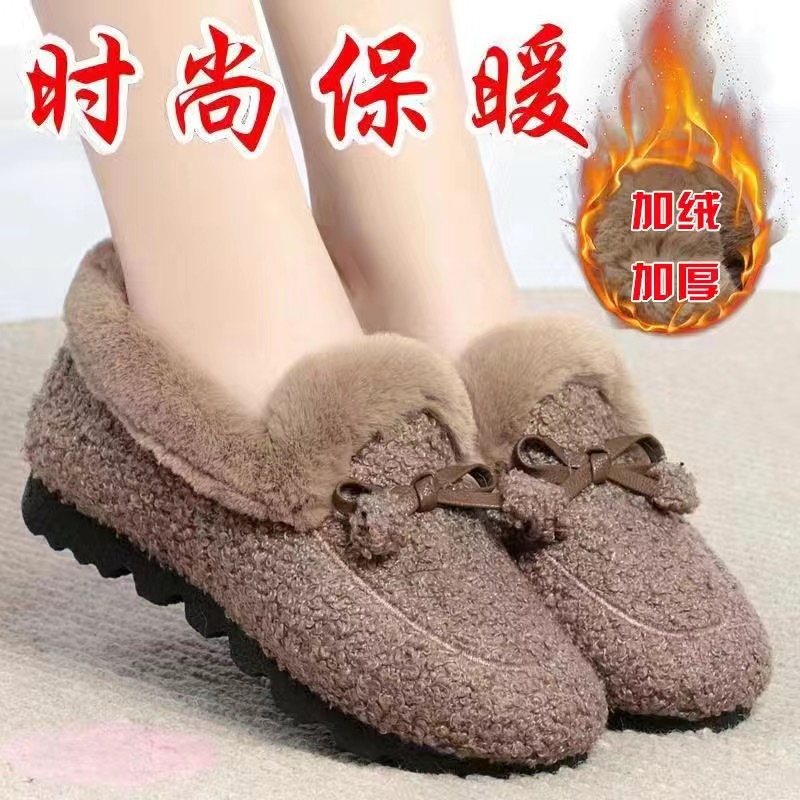 【反季断码】冬季加绒加厚毛毛鞋女软底防滑豆豆鞋时尚百搭女鞋保暖
