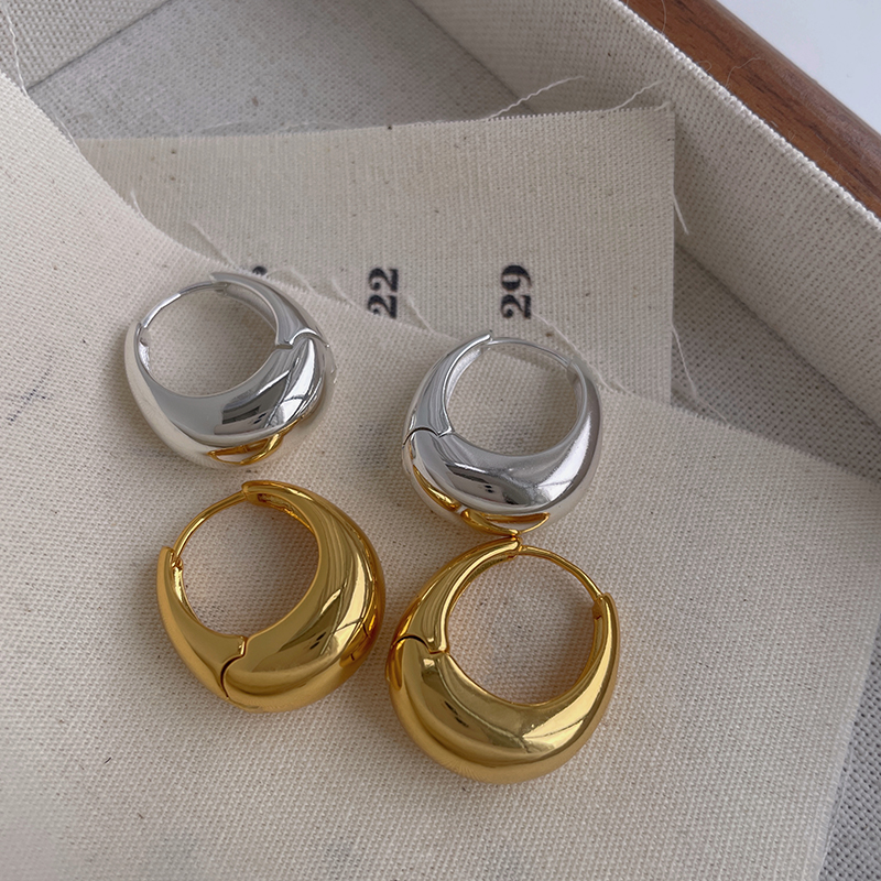 铜合金耳饰 极简光面水滴耳圈金属耳扣通勤百搭气质耳环ins冷淡风