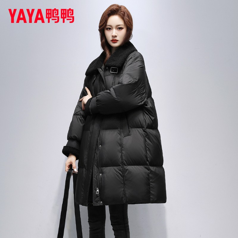 鸭鸭官方中长款连帽羽绒服女2024年冬季新款韩版宽松保暖休闲外套