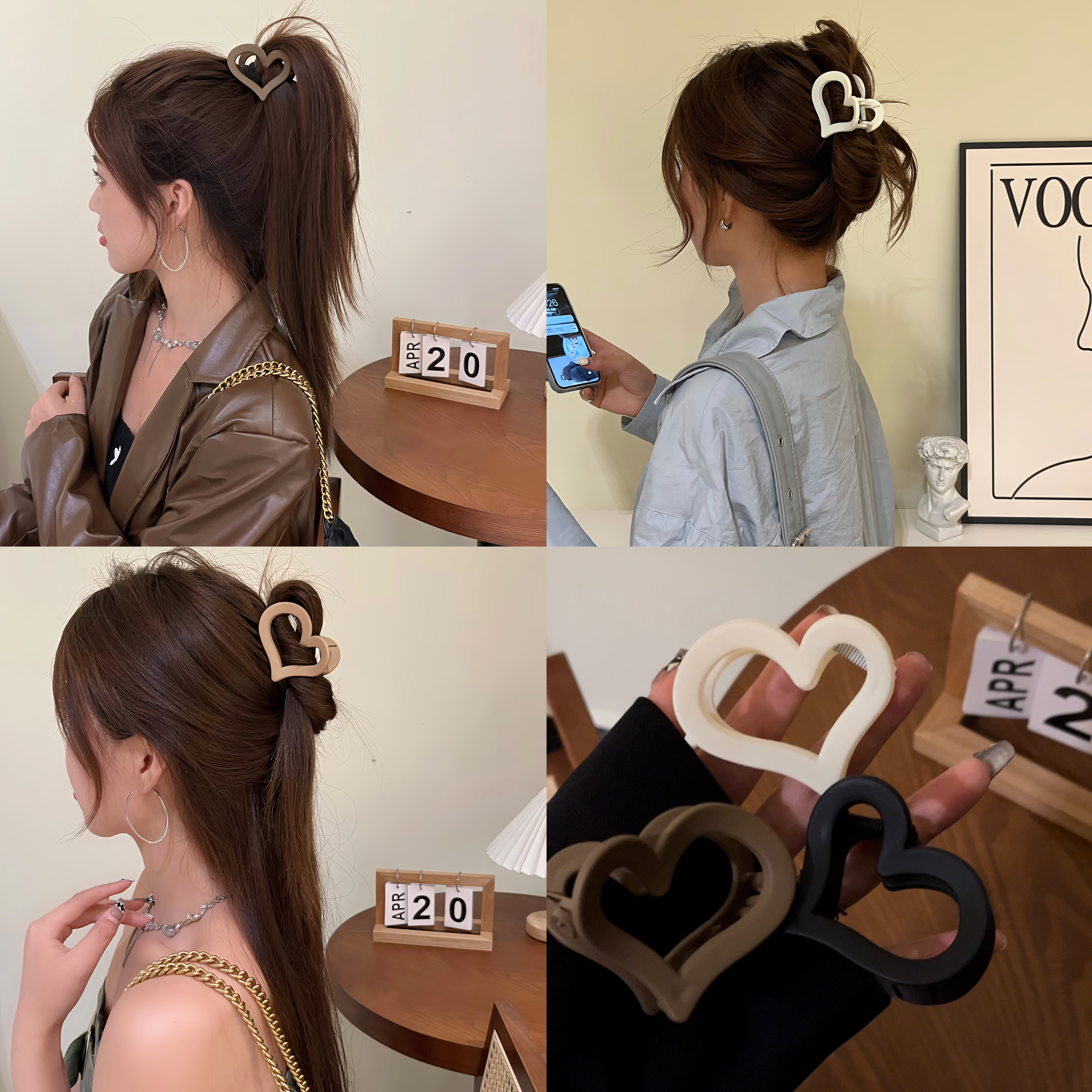 简约磨砂爱心亚克力抓夹女后脑勺盘发发夹气质鲨鱼夹子