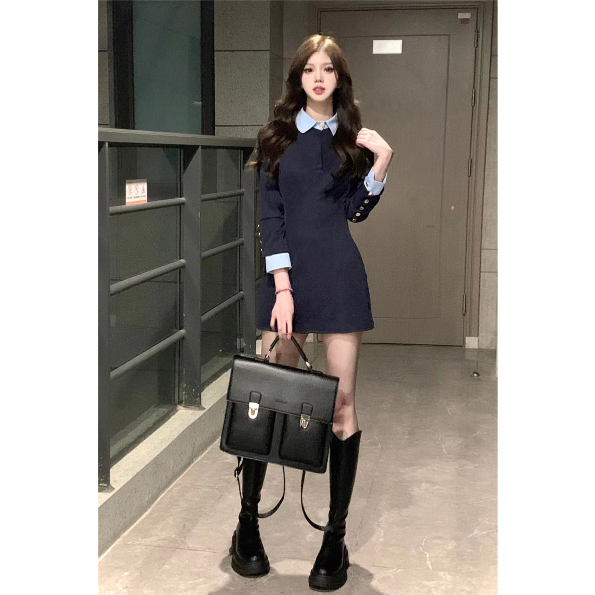 法式长袖西装连衣裙女装秋季新款设计感小众收腰假两件气质短裙子