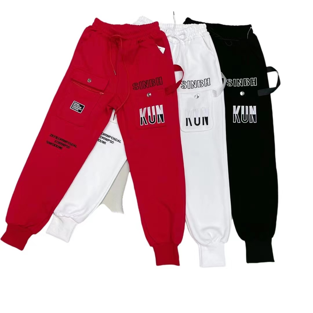 1018女士华棉刺绣字母设计洋气时尚休闲百搭潮流春秋工装裤宽松