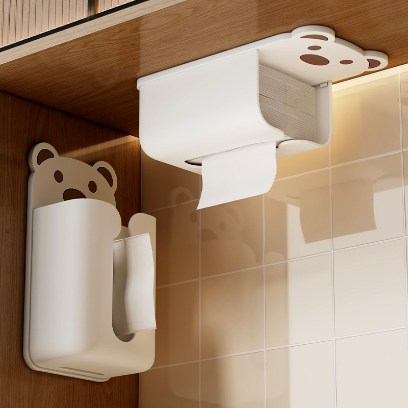 小熊纸巾盒壁挂式面巾纸洗脸巾收纳盒厕所卫生间厨房倒挂抽纸盒