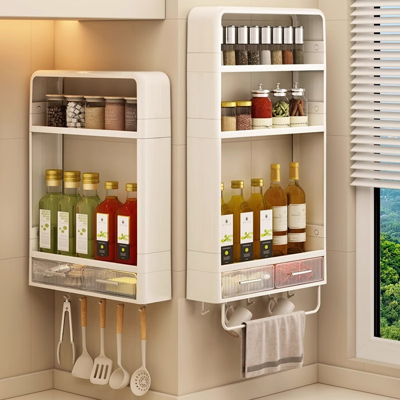 优勤厨房调料置物架壁挂式调味品罐收纳柜多功能油盐酱醋收纳架子