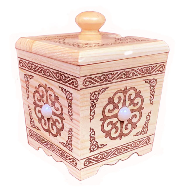 Aksaray创意中式复古厨房家用高档手工纯木方形带花纹带勺子盐罐