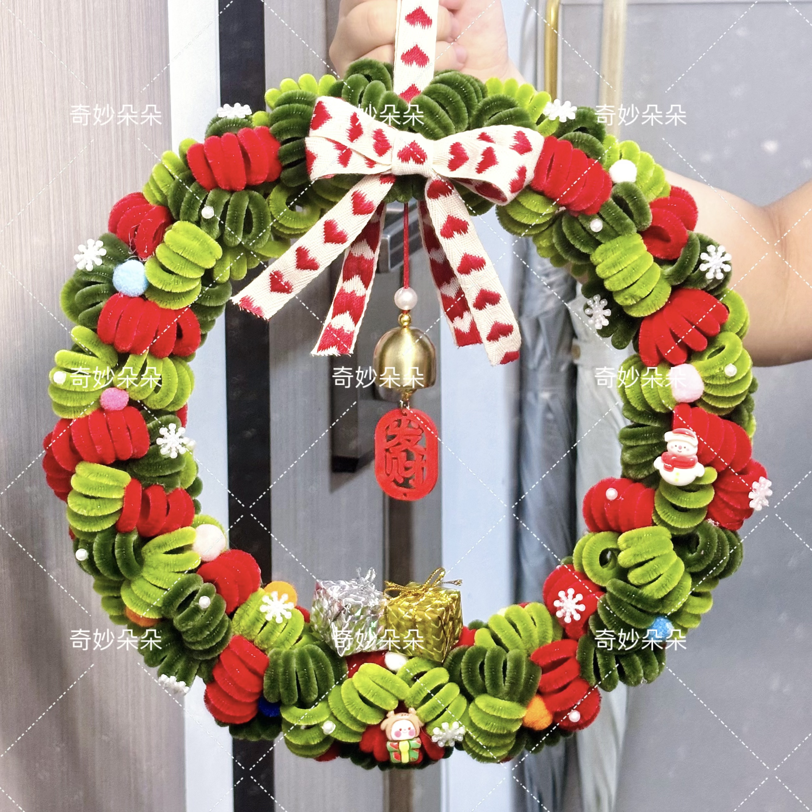 圣诞节花环大门挂手工DIY材料包圣诞节礼物氛围感装饰挂件第三版
