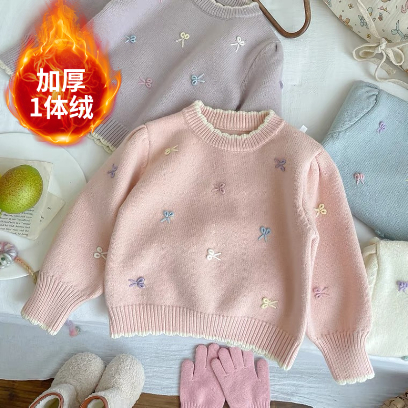 【不起球高品质】2025女童加绒加厚一体绒毛衣冬季新款洋气针织衫