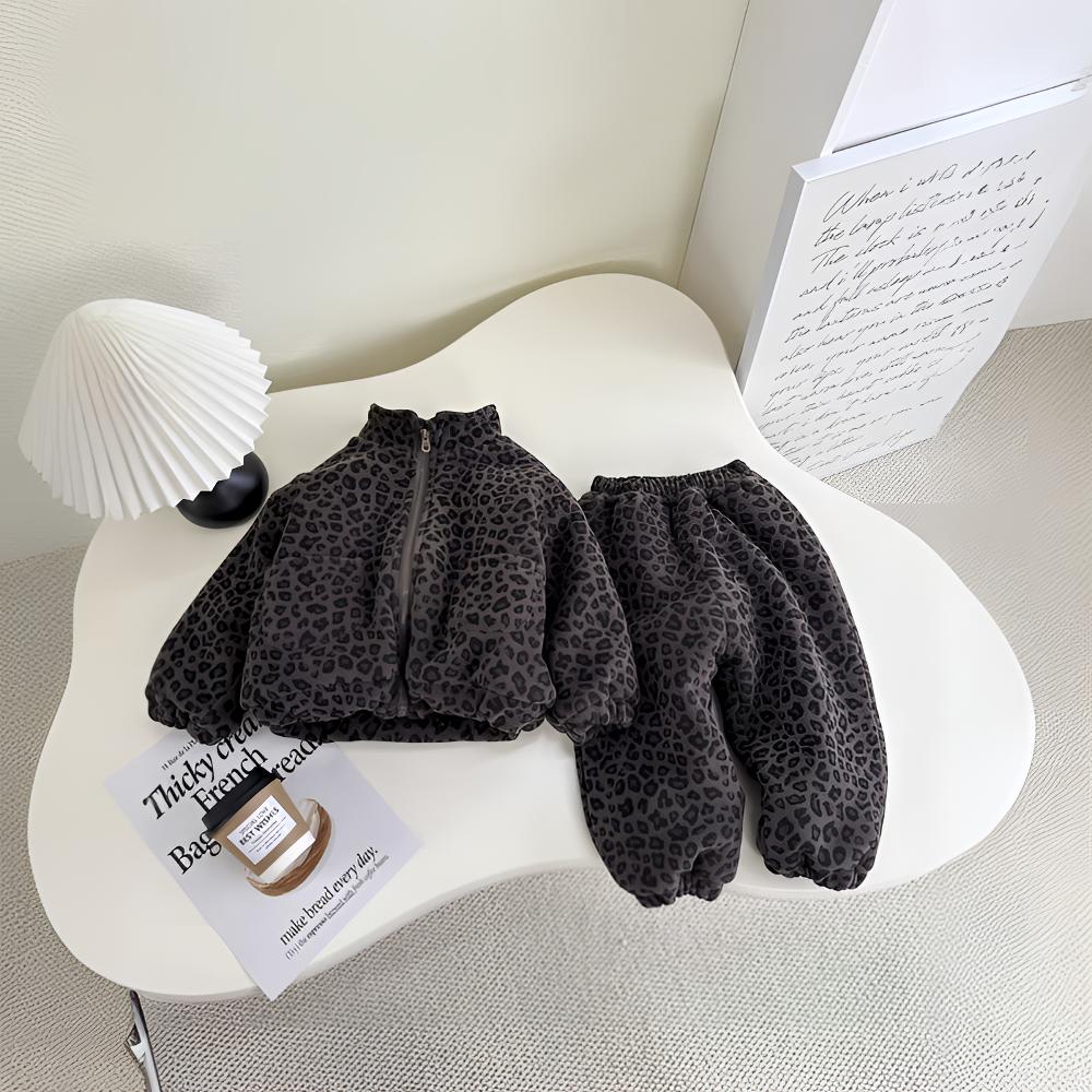 男女童冬季加绒套装洋气男女宝宝保暖加厚高领印花上衣裤子两件套