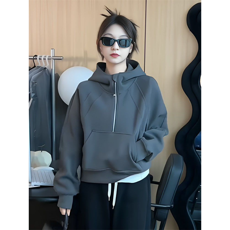 高含棉半拉链连帽卫衣女2025春季新款宽松百搭时尚高级感上衣外套