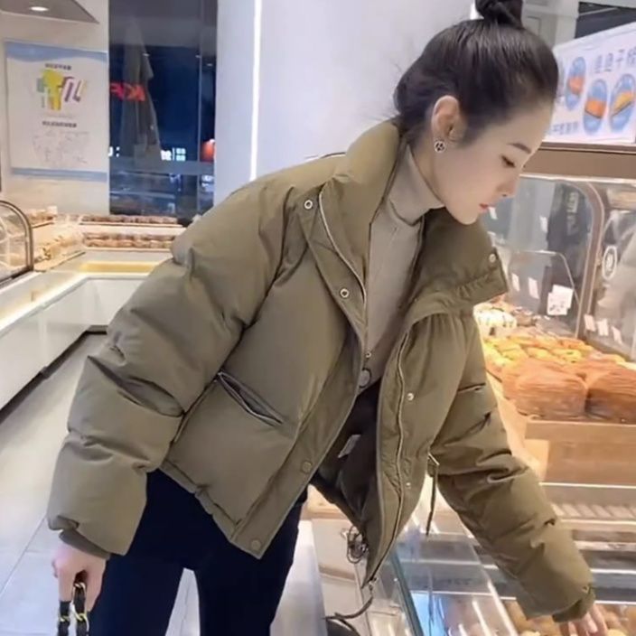 韩版加厚棉服女2025年新款女士休闲百搭面包服小个子纯色立领棉衣