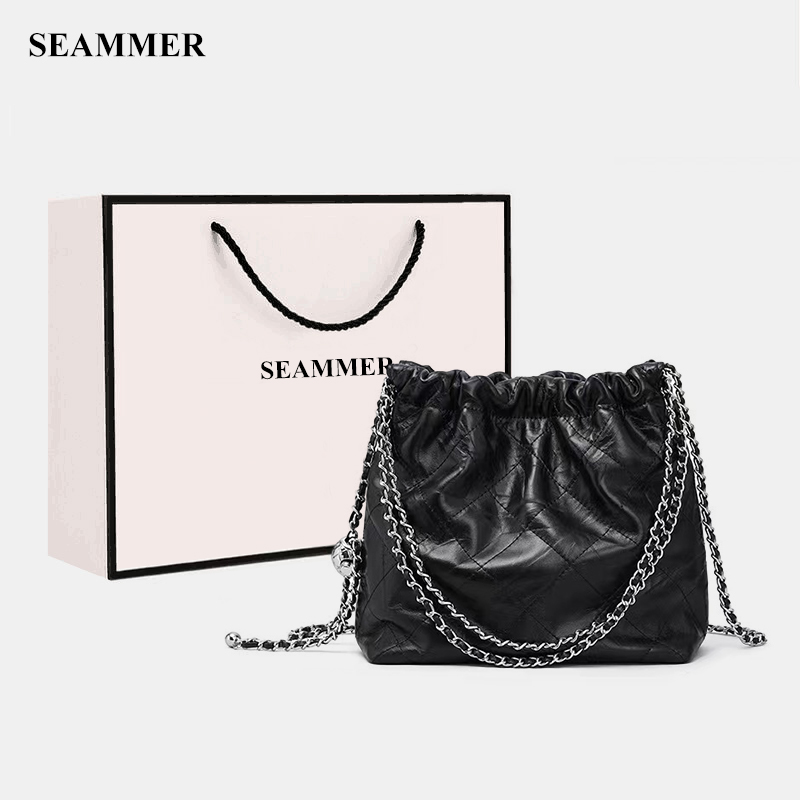 小c&k包包斜挎包女包百搭2024黑色链条托特大容量褶皱时尚流浪包