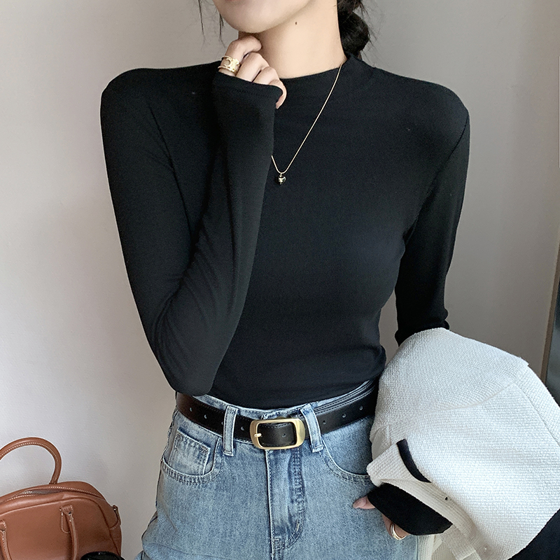 半高领打底衫女内搭长袖黑色秋冬新款修身显瘦t恤上衣女款衣服802