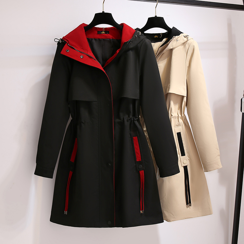 大码春秋300斤胖mm收腰风衣女中长款外套宽松遮肚胖妹妹时尚上衣