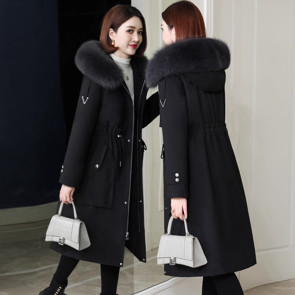 冬季毛领派克服女2023冬新海宁皮草小香风内胆可拆卸皮草长款加厚