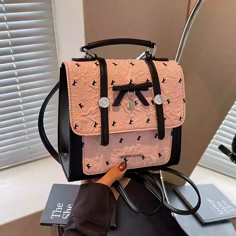 法式2025新款女包休闲可爱通勤手提包时尚潮大容量红色通勤双肩包