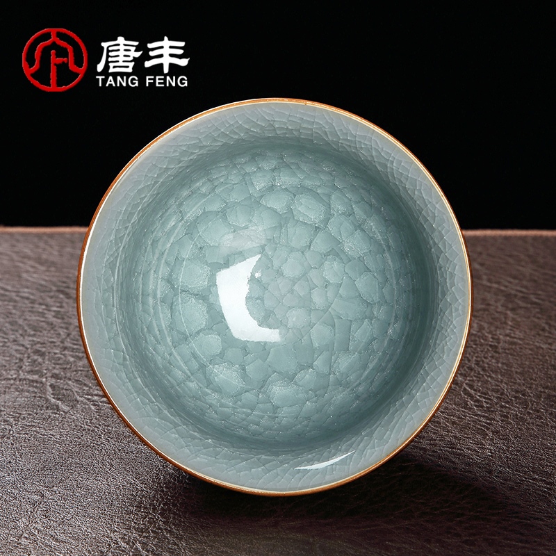 唐丰汝窑开片茶杯主人杯冰裂釉茶具高端陶瓷盏茶冰裂纹茶杯禅定杯