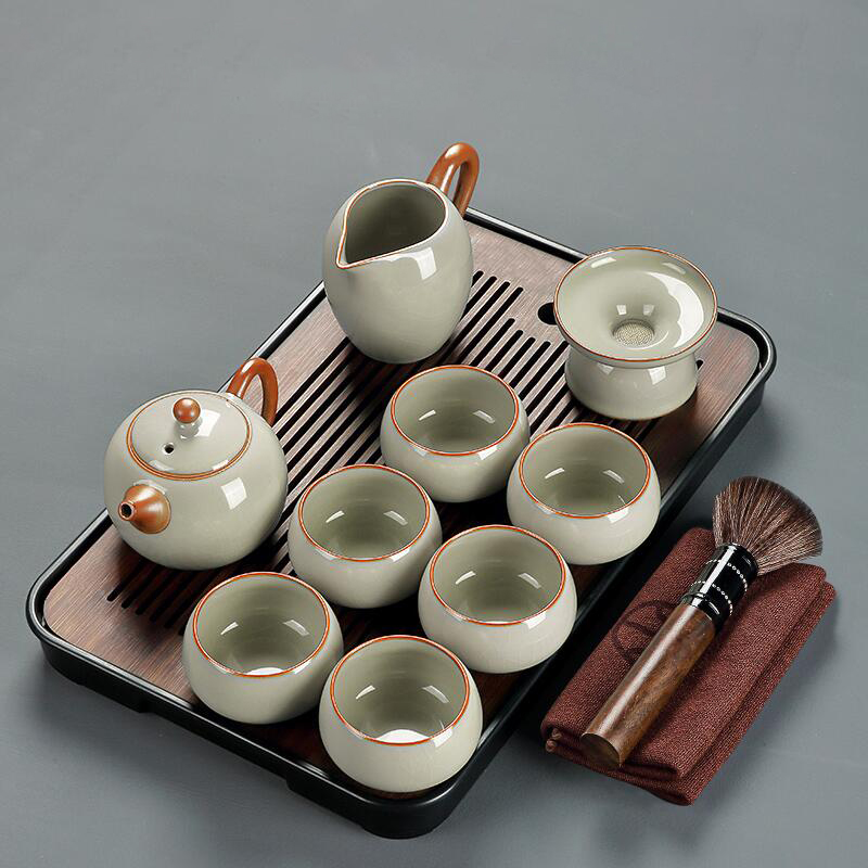 【唐丰】汝窑茶具轻奢高档家用中式功夫茶杯复古简约天青茶道创意