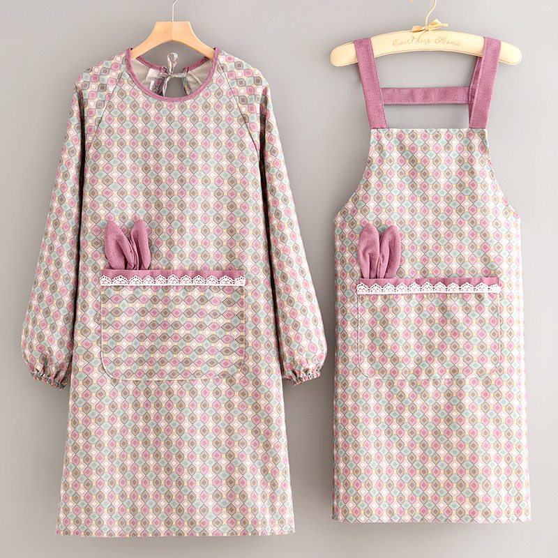 帆布耐磨罩衣防污透气长袖围裙厨房家用做饭围腰女餐饮工作服成人