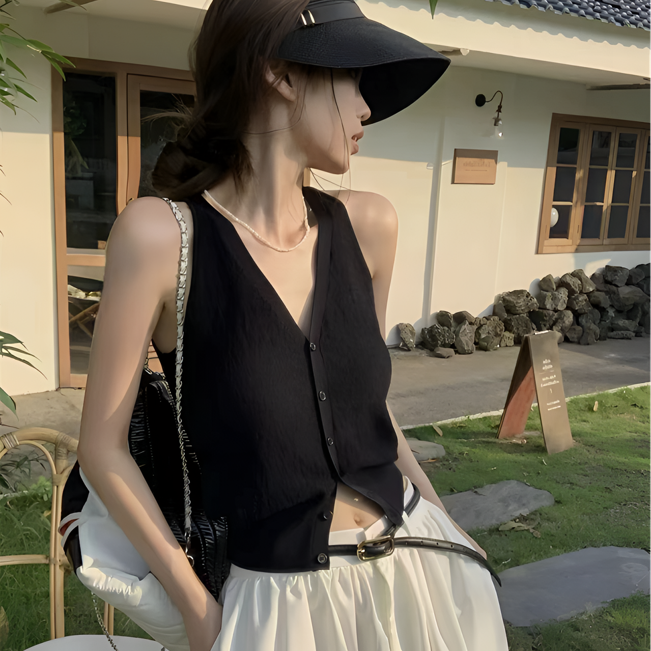 V领针织无袖背心女夏季高奢西装内搭开衫修身百搭别致马甲上衣女