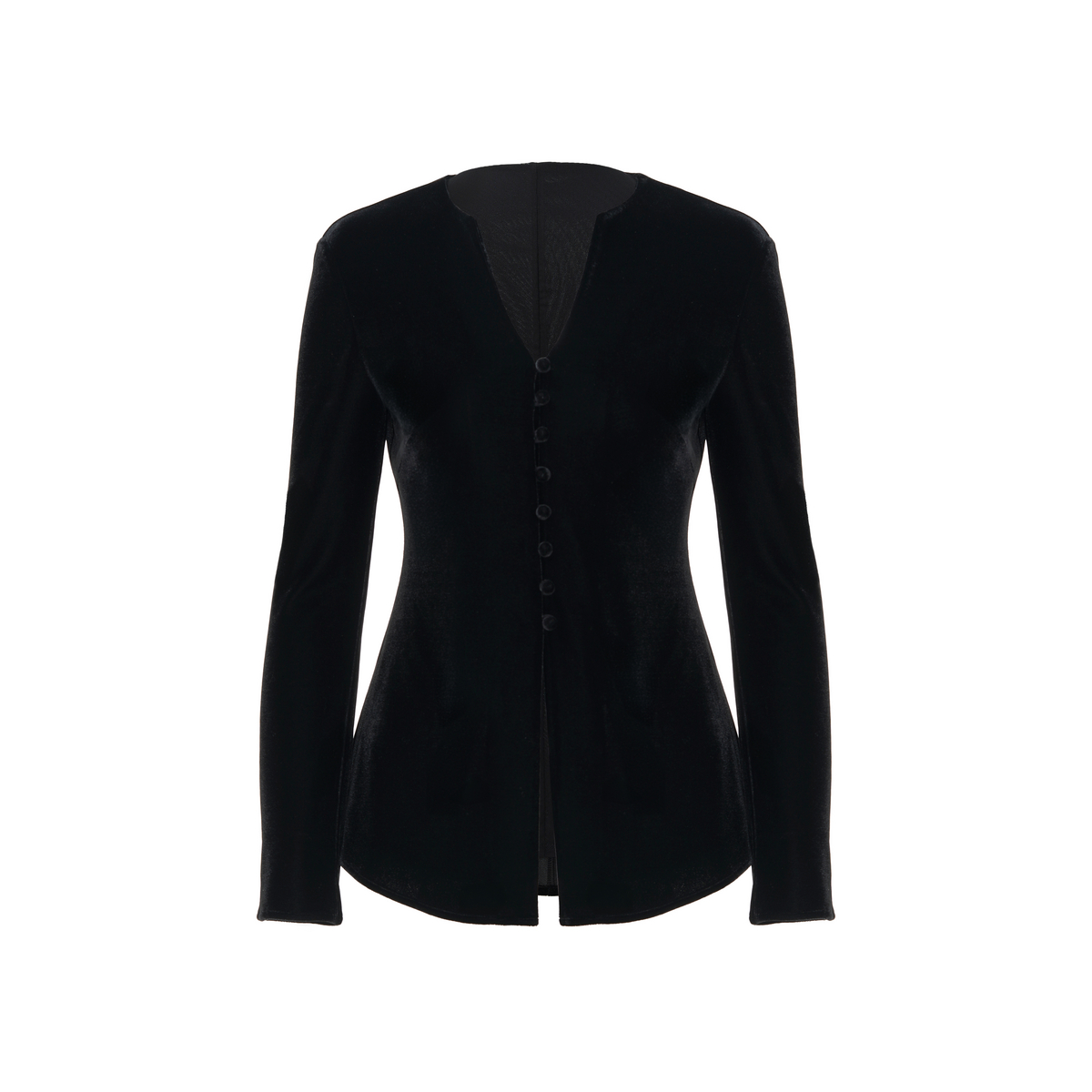 LYNEE 光泽感丝绒简约V领修身长袖百搭上衣女新款 LGD2EAT037