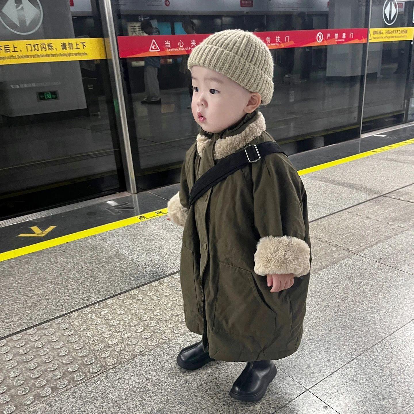 儿童男童棉袄加绒加厚保暖童装冬季长款棉服2024新款外套