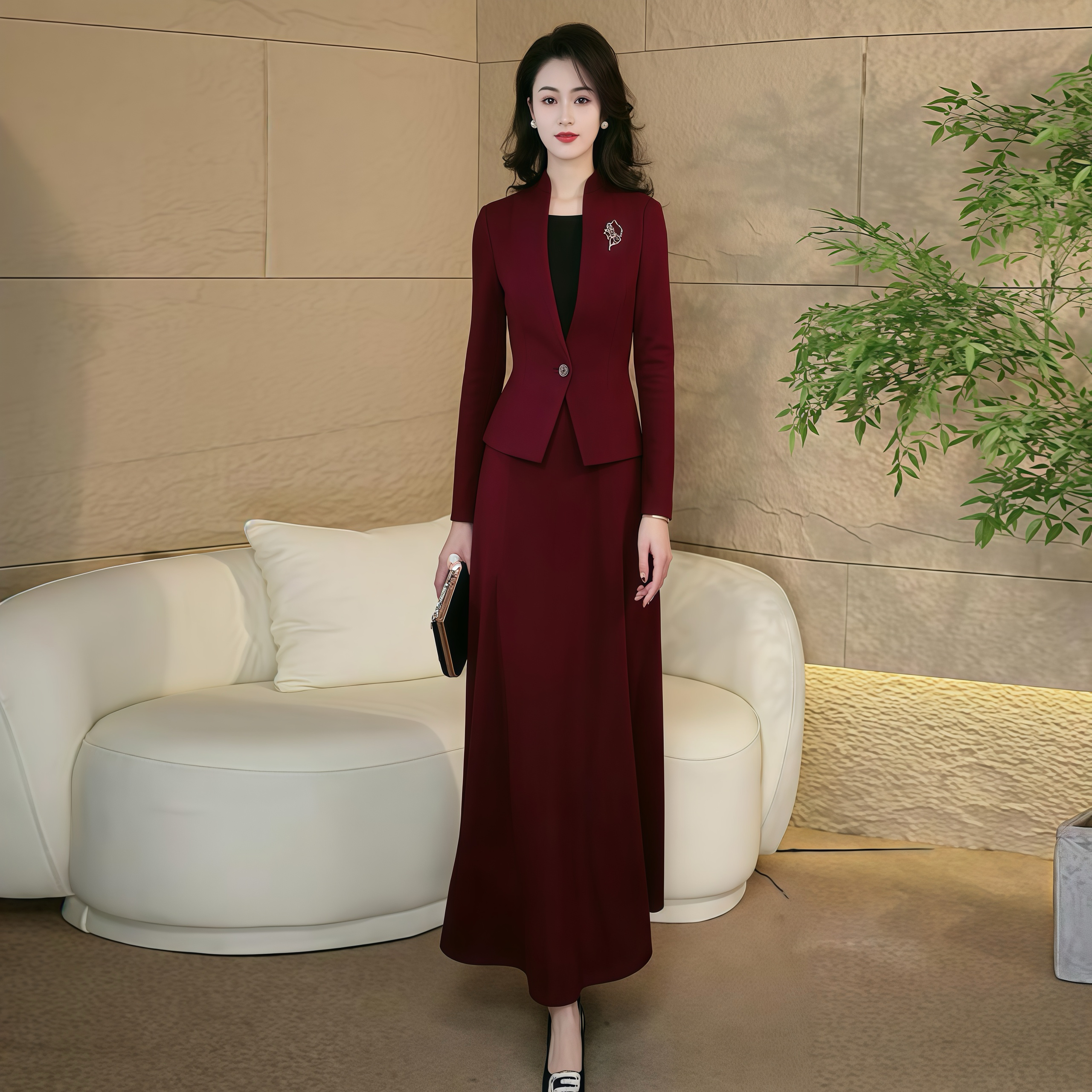 安可拉红连衣裙2025年秋季新款正式场合穿搭修身时尚显瘦长裙3061