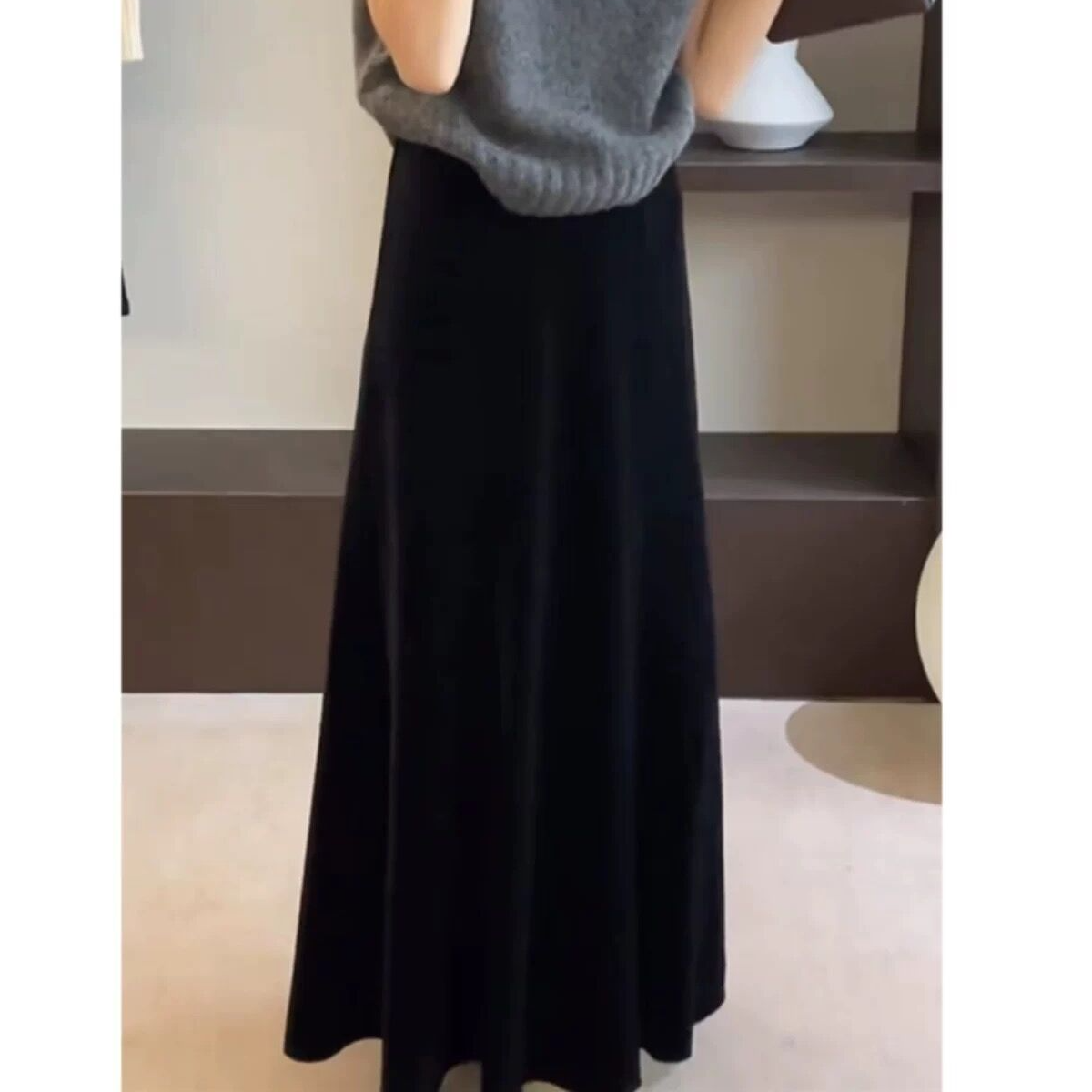 法式丝绒鱼尾半身裙子女秋季款高腰轻熟气质时髦小个子开叉中长裙