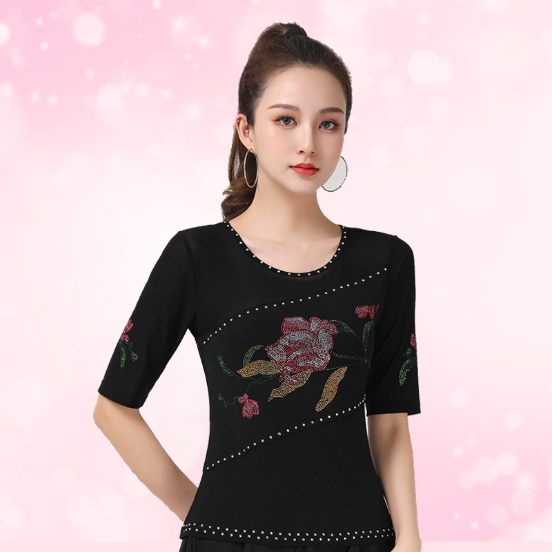 新款舞蹈服夏吉特巴广场舞服装女士水兵舞上衣跳舞衣交谊舞演出服