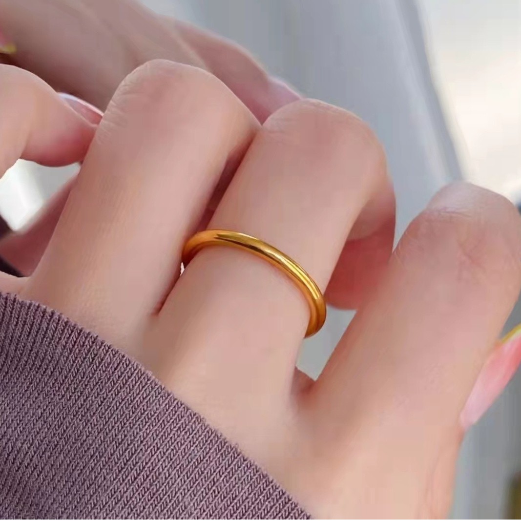 钛钢戒指 古法素圈戒指不掉色极简百搭经典光面磨砂简约食指环女