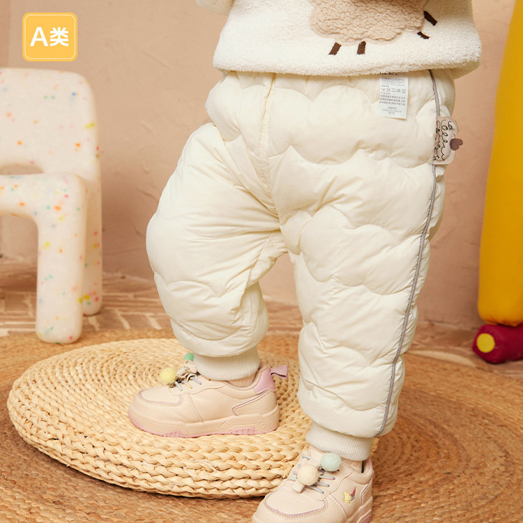 婴幼小童羽绒裤男童长裤女童裤子2025新款加绒高腰护肚加厚白鸭绒