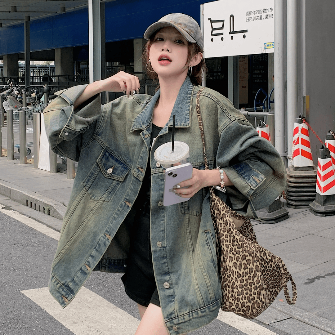 水洗牛仔外套女高街潮牌宽松情侣休闲宽松百搭牛仔外套女款牛仔衣