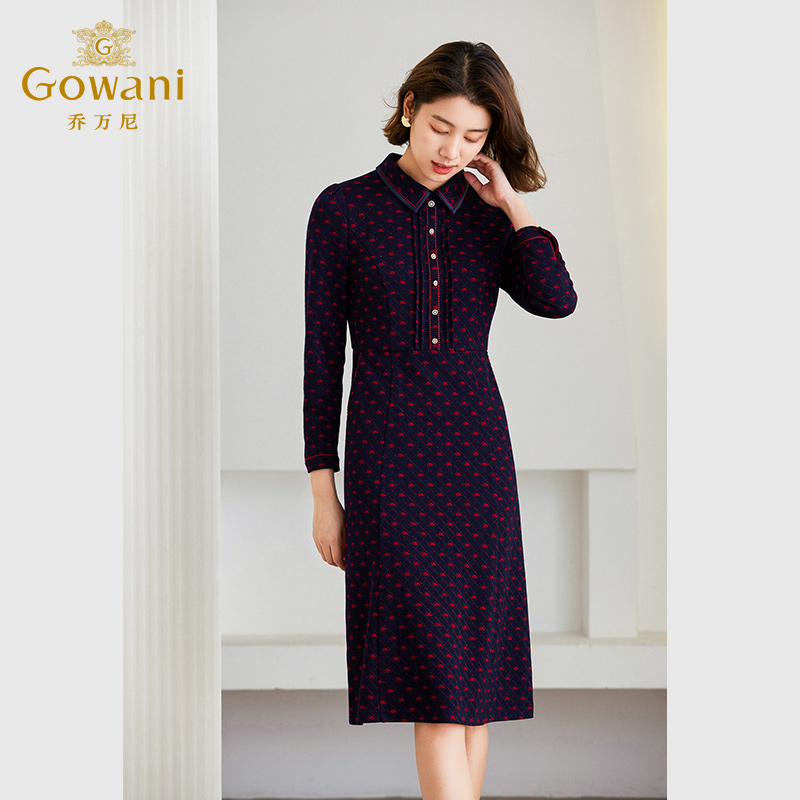 乔万尼春秋女士连衣裙2025新款商场同款针织长袖收腰裙ET4E875601